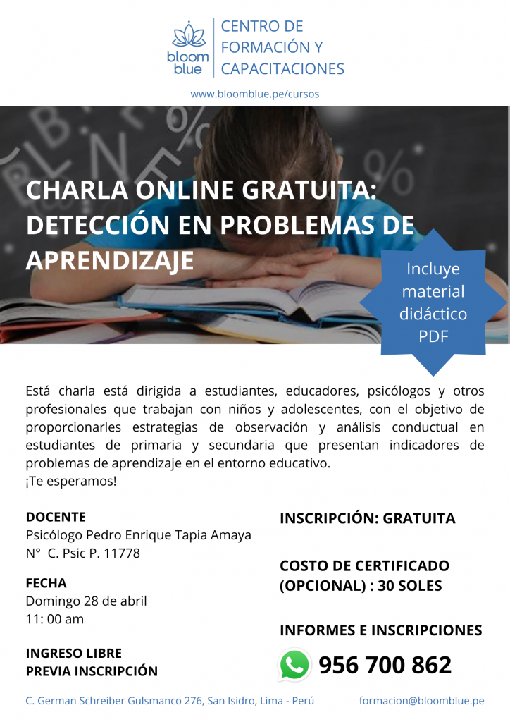 Charla Online Gratuita: Detección en Problemas de Aprendizaje​